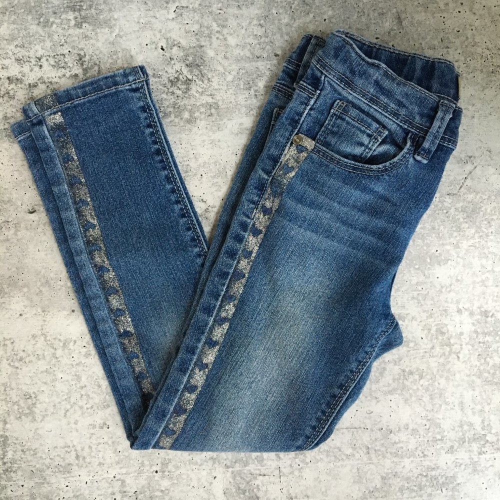Squeeze Girls'  Skinny Jeans with Sparkly Silver Hearts, Blue Denim, Size 6X